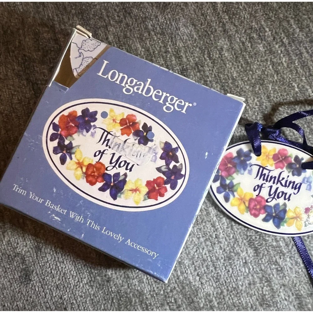 Longaberger Pottery Basket Tie-On OS White Thinking of You Floral USA NEW